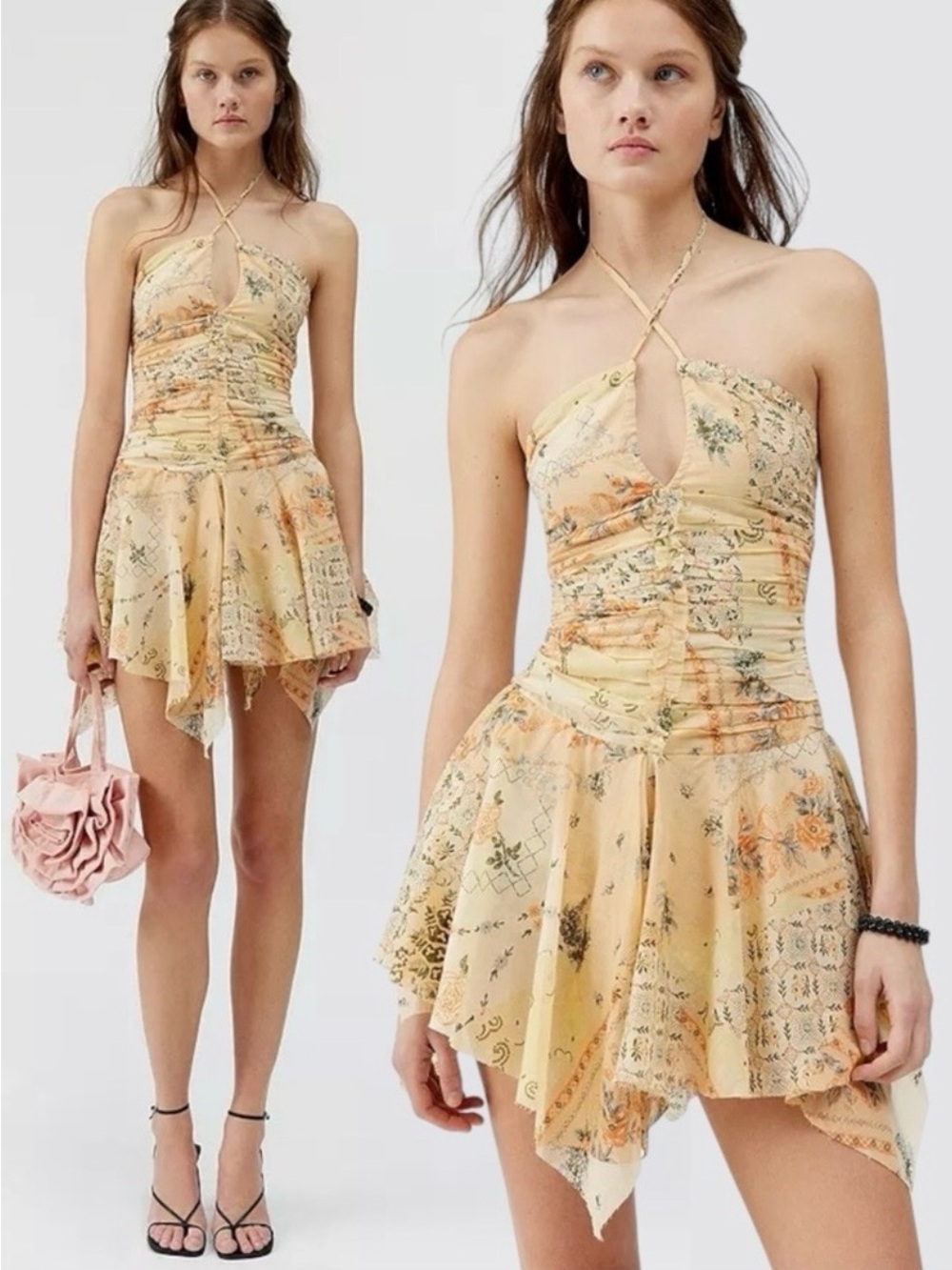 Urban Outfitters Spring Fairy Festival Hanky Hem Halter Mini Dress Large NEW
